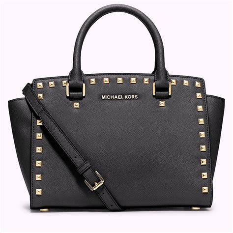 Selma Medium Studded Saffiano Leather Satchel 